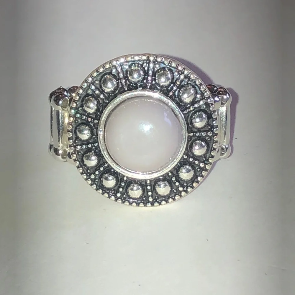 Silver Tone Light Purple Cabochon Halo Ring